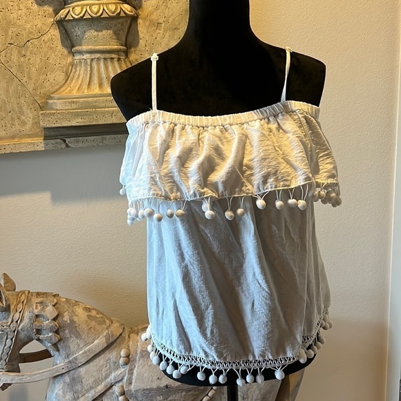 The Impeccable Pig Tops - The Impeccabke Pig boutique off shoulder ruffle white top blouse Sz L